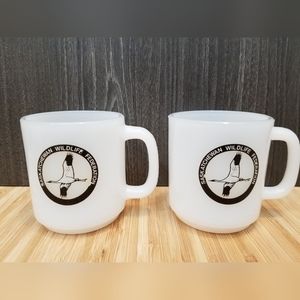 Vintage Glasbake Milk glass "Saskatchewan  Wildlife Federation" coffee cups